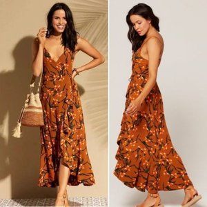L*SPACE Wendy Floral Wrap Maxi Cover up DRESS Size XS Love Song Orange NEW $158